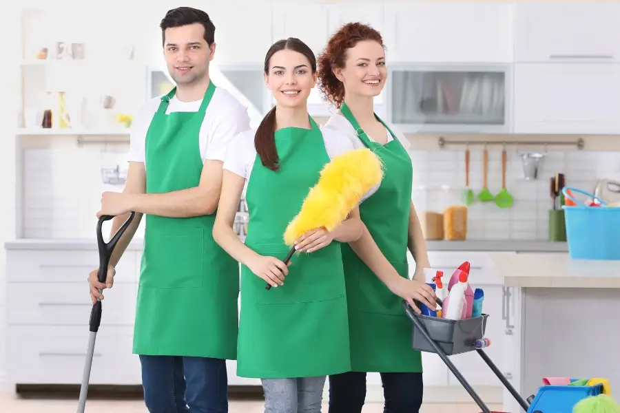 Cleaning Service Team Working in Kitchen